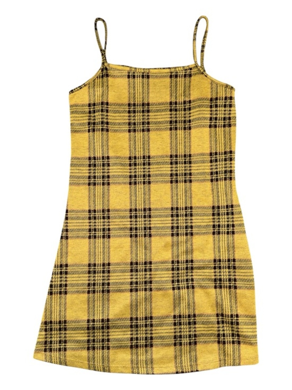 Popular 21 Girls Size Medium 10/12 Yellow Retro Plaid Spaghetti-Strap Dress